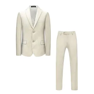 Professioneller, schmal geschnittener Herren-Leinenanzug, 2-teiliges Set in Hellbeige