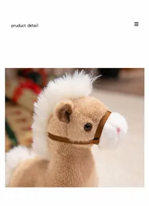 Close-up detail of realistic horse plush toy featuring soft fur and expressive eyes