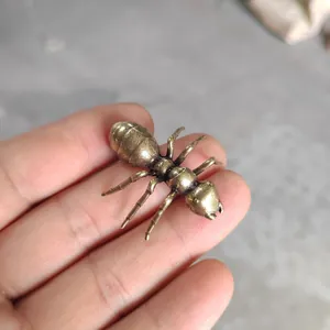 Dettaglio macro di statuetta di formica in ottone antico con trama realistica