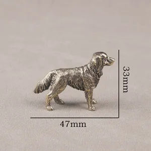 Antique brass dog figurine detail with 47mm x 33mm size dimensions