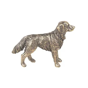 Antique brass golden retriever dog figurine for desktop decor and vintage tea pet