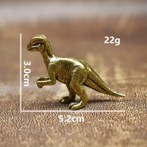 Detailed side view of a vintage brass dinosaur figurine showing dimensions and weight