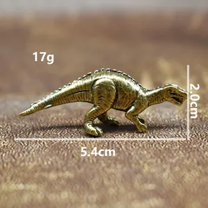 Detailed size chart for brass Spinosaurus figurine showing 5.4cm length and 17g weight