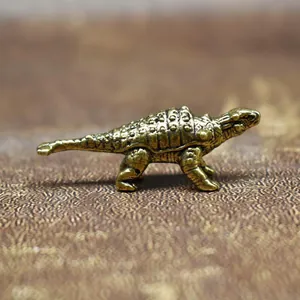 Vintage brass Ankylosaurus dinosaur figurine, handmade desktop miniature ornament