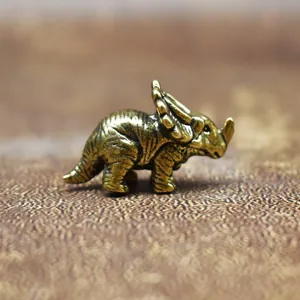 Antique brass triceratops dinosaur figurine miniature sculpture for desk home decor