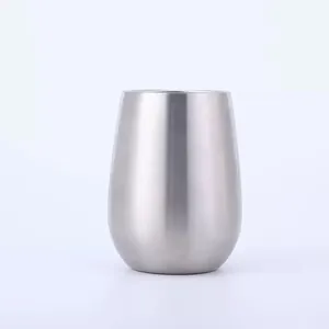 Detailed view of the brushed metal texture on a 12oz stainless steel U-shaped egg cup tumbler