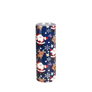 Insulated 304 stainless steel tumbler with festive Christmas Santa and reindeer patterns