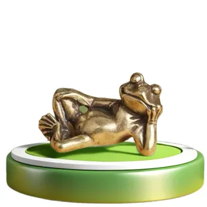 Antike Messingfigur einer liegenden Froschstatue, Schreibtischdekoration für Büro und Zuhause