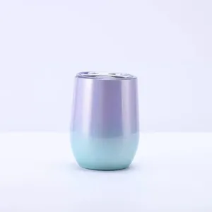 Detailed shot of a 12oz purple and blue gradient glitter insulated stainless steel egg cup