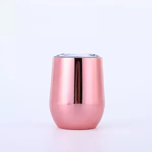 Detailed view of 12oz rose gold stainless steel egg-shaped wine tumbler with vacuum insulation