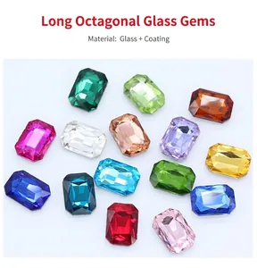 Close-up detail of colorful octagonal faceted glass rhinestones for DIY jewelry crafts