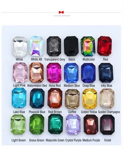 Detailed color chart showing 24 shades of octagonal crystal glass rhinestones for DIY crafts