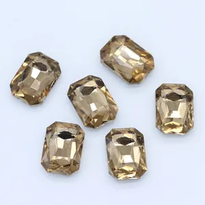 Champagne octagon rectangular glass gemstones with pointed back for DIY jewelry making