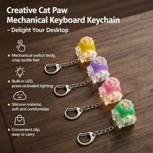 Detailed view of cat paw mechanical keyboard switch keychain with LED glow