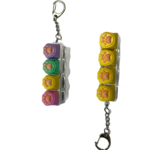Cute cat paw 4-key mechanical decompression keychain with glowing LED buttons for stress relief