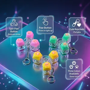 Primer plano del llavero fidget spinner de pata de gato macaron con botón luminoso LED