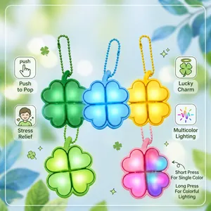 Luminous four-leaf clover fidget keychain with colorful LED lights detail