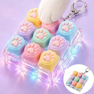 Macaron cat paw glowing fidget keychain with soft silicone buttons for stress relief