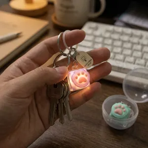 Dettaglio di un portachiavi luminoso a forma di zampa di gatto per alleviare lo stress