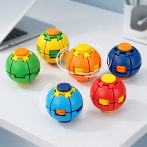 Detailed view of six colorful 3D rotating stress relief balls for focus and anxiety