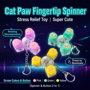 Macaron Kattenpoot Fidget Spinner Mechanische Knop LED Glow Decompressie Sleutelhanger Stressverlichting Speelgoed