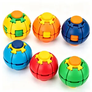 Collection of six colorful 3D printed rotating gear fidget balls for stress relief toys
