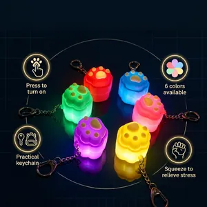 Sechs leuchtende Katzenpfoten-Fidget-Toy-Schlüsselanhänger in verschiedenen Farben Detail
