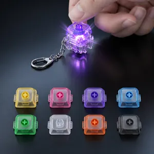 LED light-up mechanical switch fidget keychain in multiple colorful transparent options