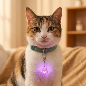 Leuchtender lila Katzenpfoten-Anhänger Schlüsselanhänger am Katzenhalsband zur Entspannung