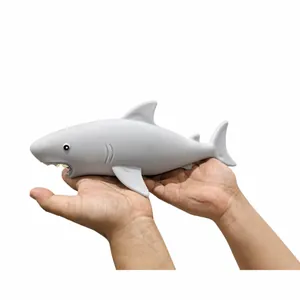 Large realistic grey shark squishy toy for slow rebound stress relief and sensory play.