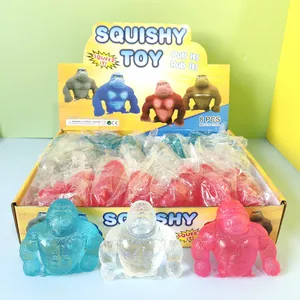 Detailed shot of three colorful gorilla squishy toys with a slow-rebound maltose texture