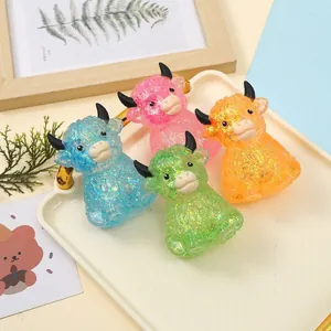 Cute glitter highland cow squeeze toys for stress relief in four vibrant colors