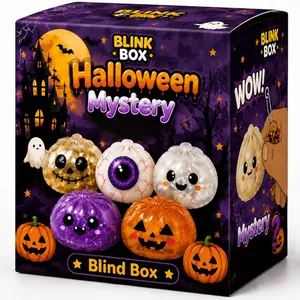 Halloween mystery blind box featuring spooky pumpkin and eyeball squishy stress relief toys.