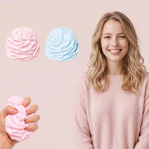 Macro detail view of pink and blue cream squishy toys for stress relief and relaxation