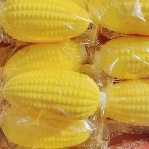 Detailed view of simulation corn squishy toys packed in individual plastic bags