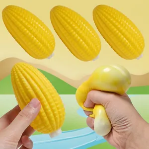 Macro view of simulation corn squeeze toy showing detailed kernels and soft texture