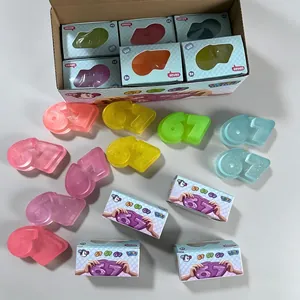 Set of colorful "67" number-shaped TPR squishy stress relief toys with individual boxes