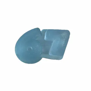 Detailed view of a light blue translucent 67 number squeeze toy with internal glitter