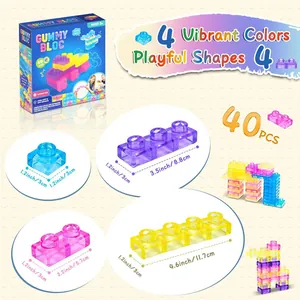 Set di mattoncini in gelatina morbida colorata da 40 pezzi in diverse dimensioni