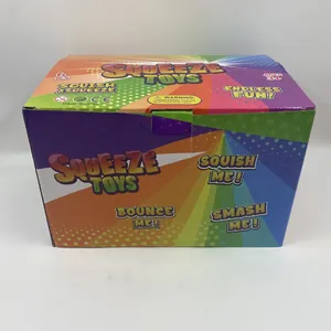 Detailed view of the colorful retail packaging box for 6-pack squeeze toys