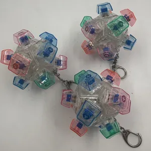 Vue détaillée du jouet fidget à interrupteur mécanique sphérique avec capuchons colorés.