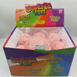 Set of six pink brain-shaped slow rebound squeeze toys in colorful retail display box