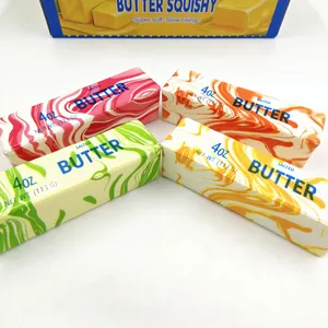 Vier bunte, langsam aufsteigende Butter-Squishys mit kreativen Wirbelmustern für Stressabbau