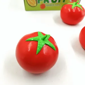 Close-up detail of a realistic red tomato squishy toy for stress relief