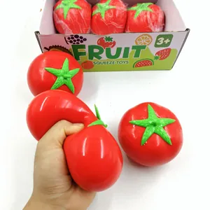 Slow rebound simulation tomato squeeze toy for stress relief being squeezed by hand