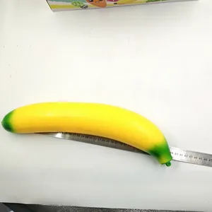 Large simulation banana stress relief squishy toy measured with a professional metal ruler