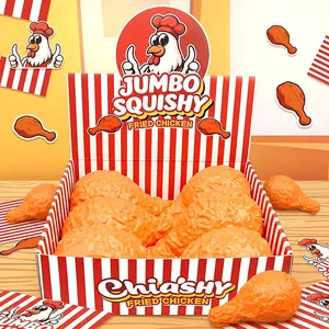 Realistic jumbo fried chicken squishy stress relief toys in a striped display box