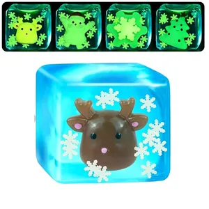 Close-up detail of reindeer Christmas glow-in-the-dark squishy ice cube stress toy