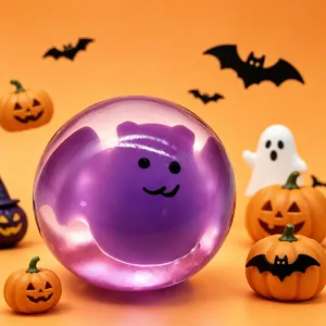 Purple Halloween squishy stress relief ball toy with cute cartoon face and pumpkins
