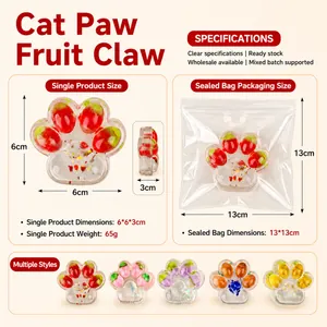 Juguete antiestrés de pata de gato TPR con diseño de frutas y dimensiones del producto